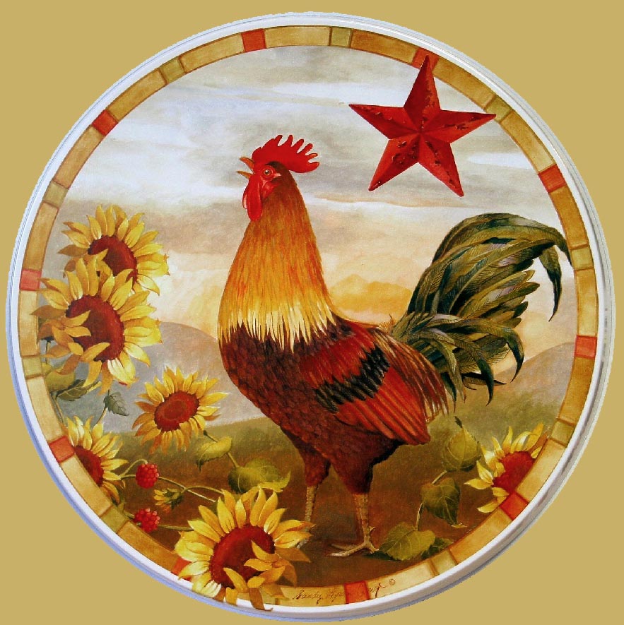Sunflower Rooster Round  Metal Stove Burner Covers