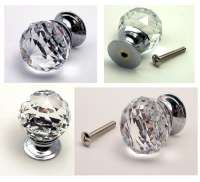 Large Set Of 2 Rounded Crystal Glass Drawer Pull Clear
