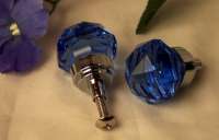 SMALL Set Of 2 Cobalt Blue Crystal Glass Drawer Door Pull