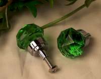SMALL Set Of 2 Green Crystal Glass DrawerDoor Pull